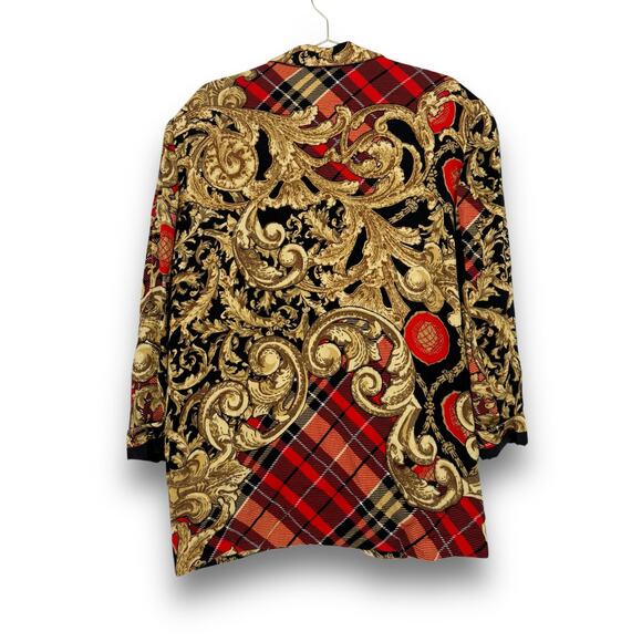 90s Express Gold Regency Print Oversized Blazer Jacket, 100% Rayon, Made in USA - Picture 2 of 7